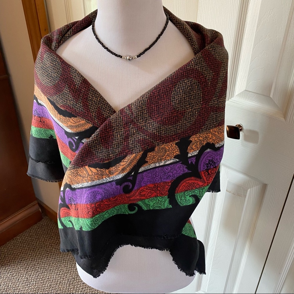 Amazing Large Vintage Marco Corsair Italian Colorful Paisley Scarf! Excellent!